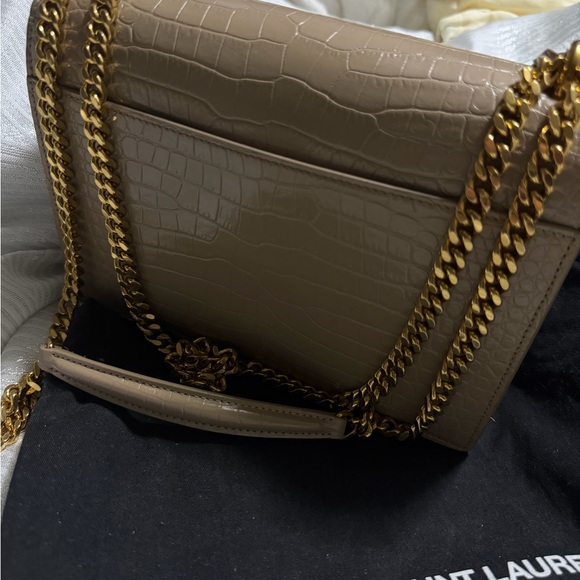 Yves Saint Laurent Tan Croc-Embossed Crossbody with Gold Chain - Picture 4 of 4